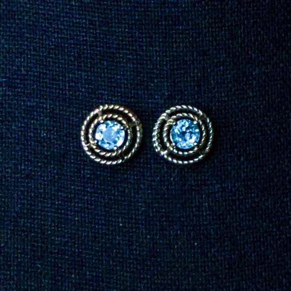 Blue Topaz Sterling Silver Halo Post Back Earrings - Picture 6 of 13